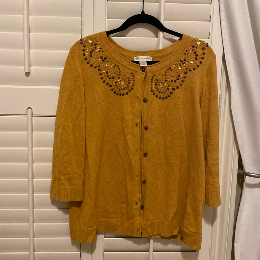Yellow cardigan with decorative beading